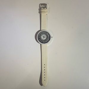 ⌚ [2/$25] FERVOR MONTREAL WHITE GLOSSY SNAKESKIN GEMSTONE FILLED WRIST WATCH ⌚